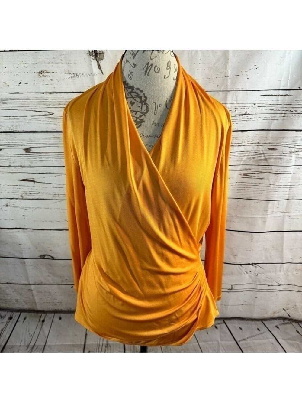 Les Copains Long Sleeve Faux Wrap Top Orange Size 46 (L)